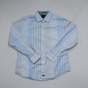 Nick(it) Button Down Shirt Men Large Blue‎ Striped Excellent Long Sleeve Cotton